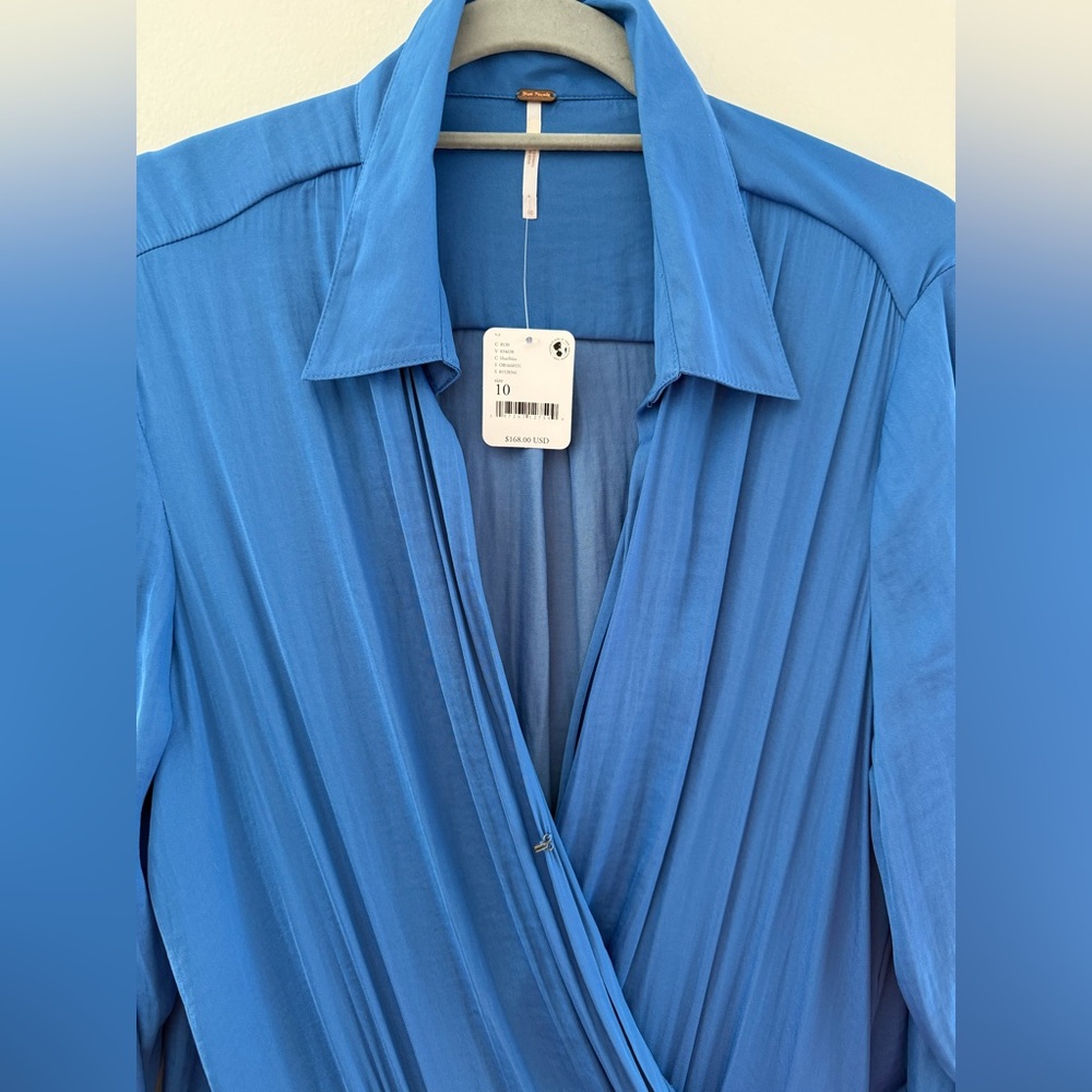 Free People Aida Collared Long Sleeve Silky Maxi Dress NWT 10 - Picture 5 of 8